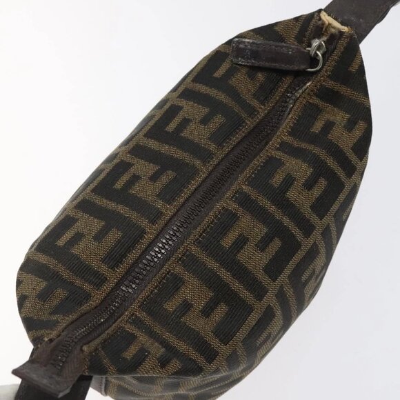 FENDI Zucca Canvas Hand Pouch BagBlack Brown Silver Auth ar13639 - Picture 9 of 16